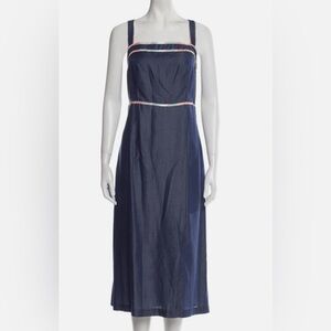 Ted Baker midi Dress denim look square neckline w straps plus free pin